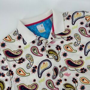 Parish Nation Mens 2XL White Paisley All Over Print Short Sleeve Polo Shirt